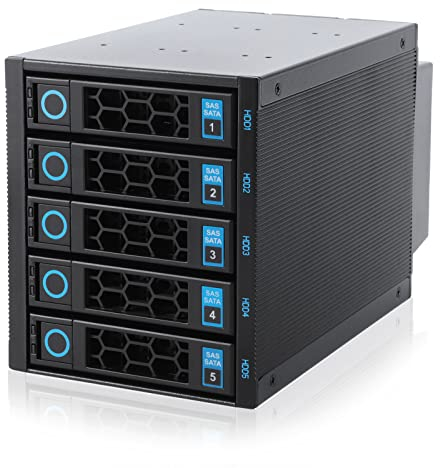 RackChoice Internal Hard Drive Enclosure 5x2.5”/3.5” SATA/SAS Hard Drive Backplane 6 Gbps HDD hotswap in 3xExternal 5.25 Bay
