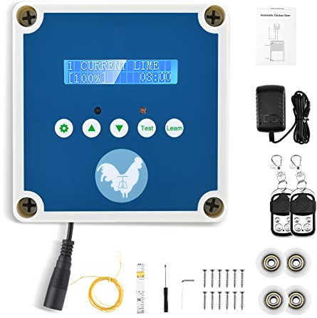 Automatische Hühnertür Hühnerklappe,Aomdom Automatic Chicken Coop Door wasserdichte Hühnerstall Türöffner with Lichtsensor & Timer Netzbetrieb oder Batterie für sichere Hühnerhaltung Kontrollkasten