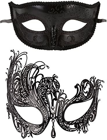 Huture 2 Stück Spitze Maske Sexy Lace Augenmaske Modell Venezianische Maske Metall Phönix Maske Halbe Gesichtsmaske Fancy Kleid Halloween Karneval Cosplay Party Dekoration, Schwarz Stil 1