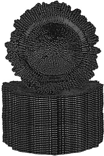 32 Stück Ladegerät-Teller-Set Riffteller-Ladegeräte für Esstisch, Serviertablett, florales Kunststoff, dekorative Teller für Tischdekoration, Hochzeit, Party, 33 cm (schwarz)