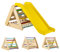 DREAMADE 4 IN 1 Kletterdreieck mit Rutsche und Kletternetz, Holzdreieck Kletterspielzeug aus Holz, Indoor Klettergerüst zum Rutschen und Klettern für Kinder ab 1 Jahr (Bunt)
