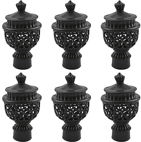 UFURMATE 6Pcs Gardinenstangenkappen Vintage Vorhang Stange Dekorative Enden Kunststoff Vorhänge Stange Dekorative Endanschläge, passend für Durchmesser 28mm Stangen (schwarze hohle Laterne)