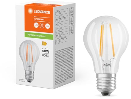 LEDVANCE Classic LED E27 Birne Fadenlampe Klar 6.5W 806lm - 840 Kaltweiß | Ersatz für 60W