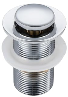 Balneo Messing Waschbecken Stöpsel Universal - Pop Up Ventil Waschbecken 61 mm x G1 1/4 - Waschbeckenstöpsel Pop Up Chrom - Spülbecken Stopfen ohne Überlauf - 4 Dichtungen, klick B