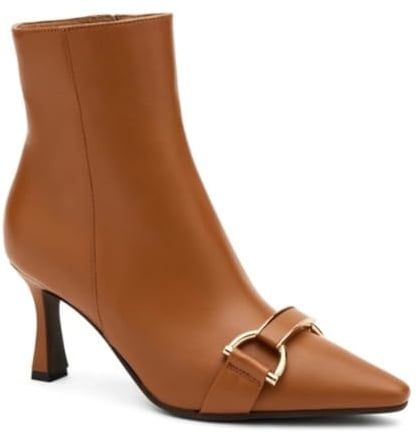 FRAU 65L6 Stivaletto In Pelle Nero o Cuoio Con Tacco A Rocchetto 7 Cm (Cuoio, 40)