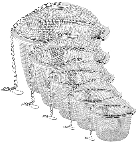 ZOENHOU Set of 5 Tea Infuser for Loose Tea, 5 Sizes Fine Mesh Tea Strainer with Chain, Stainless Steel Tea Ball Infusers for Loose Tea Spices Herbs