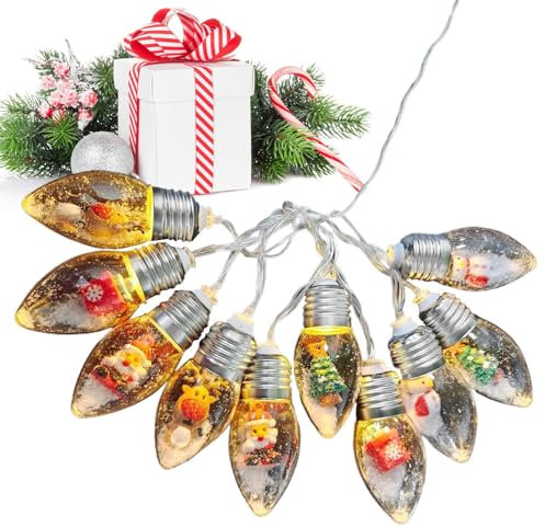 FLAVAS Ghirlande luminose natalizie | Luci natalizie vintage infrangibili per esterni, impermeabili, 6,56 piedi, 10 luci LED a batteria, ciondolo albero di Natale, pupazzo di neve, alce