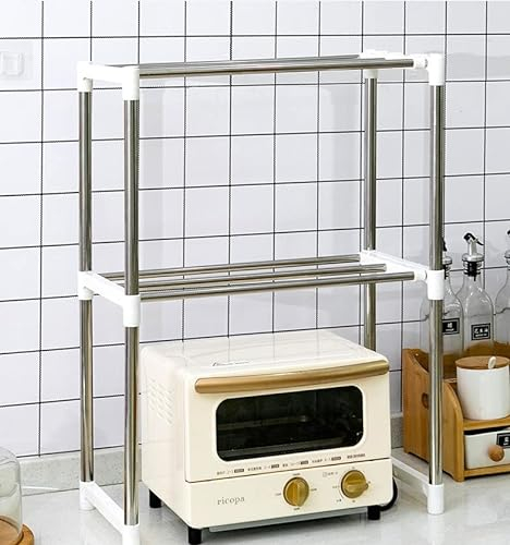 OHMG Extensible para Microondas Mueble microondas Rejilla para microondas Rack de Almacenamiento de Horno Estante para Horno de sobre encimera de Cocina Estantería de Cocina con 6 Ganchos