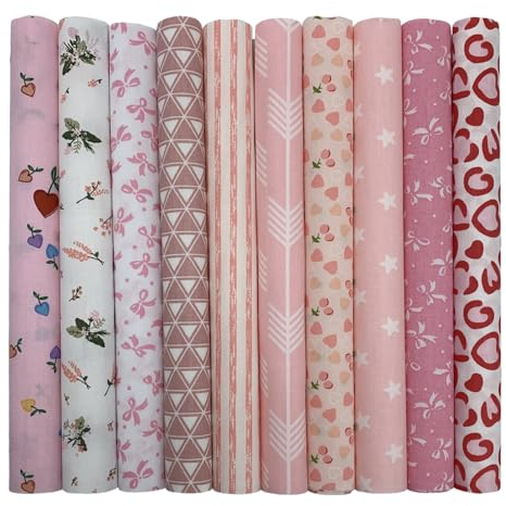 Jukway Lot de 10 carrés de tissu en coton imprimé à motifs floraux pour couture, matelassage, bricolage, travaux d'aiguille, décoration, scrapbooking, travaux manuels (rose), CL10-2525