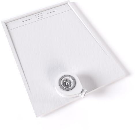 Moments of Glass Plato de ducha SMC Hiemal 120x90 cm, Blanco RAL 9016 – Antiderrapante, Textura Pizarra, Antibacteriano, Resistente a agentes químicos – Incluye válvula y rejilla