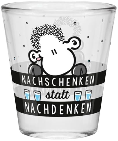 SHEEPWORLD freches Schnapsglas NACHSCHENKEN STATT NACHDENKEN aus robustem Glas