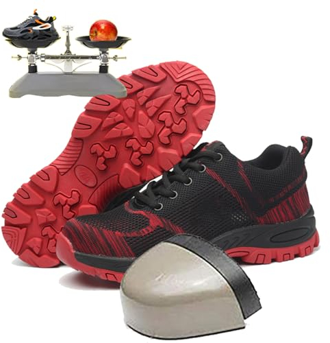 WhAeoy Scarpe antinfortunistiche estive da lavoro, stivali traspiranti/leggeri, 36-47EU, punta in acciaio anti-sfondamento/costruzione antiperforazione, per uomini e donne,38,Red