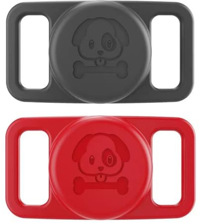 Confezione da 2 Supporti per Collare per Cani e Gatti per Apple AirTag: AIYAAIYA Custodia Protettiva in Silicone Impermeabile Anti-Smarrimento Compatibile con Air Tag (Grigio + Rosso)