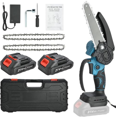 Mini Motosierra Bateria Sierra Electrica - Motosierra Inalámbrica 6 Pulgadas - Motosierra Eléctrica Bateria con Motor sin Escobillas e Incluye 2 Baterías 2000mAh 2 Cadenas Para Ramas Y Madera