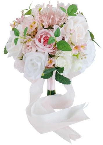 URFEDA Brautstrauß Künstlicher Brautstrauss Rose für Hochzeit Koreanischer Stil Weiß Rosa Gefälschte Brautrosen Brautstrauß Hochzeit Blumenstrauß Kunstblumen Braut Hochzeitsblumenstrauß für Hochzeit
