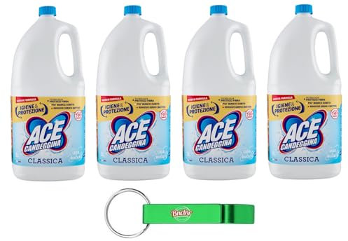 4x Ace Candeggina Classica Casa & Bucato 3Lt + Portachiavi Beni Culinari in Omaggio