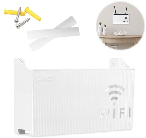 MisFun Caja de Almacenamiento WiFi Enrutador, Caja Router Pared, Almacenamientos para Router y Cables, Cajas de Almacenamiento WiFi Montada, Blanco Routers Rack, para Decoración del Hogar