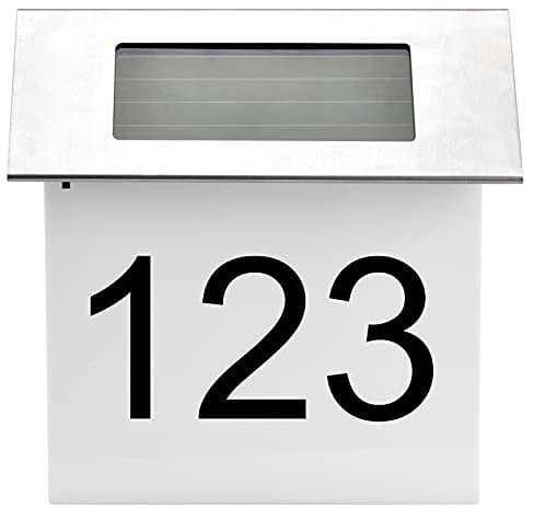 Solar House Number Light Waterproof Outdoor Address Plaque Daylight White Solar-Powered Sign for Home Exterior