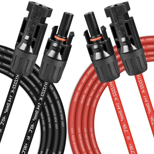 OTYMIOW Cable Fotovoltaico MC4 Solar 4mm² 2PZ Cable de Extensión Paneles Solares 5m Cable de Alimentación Enchufe Solar Cable Solar con Conector Hembra y Macho Cable Solar(Rojo/Negro de -45° a 125°)