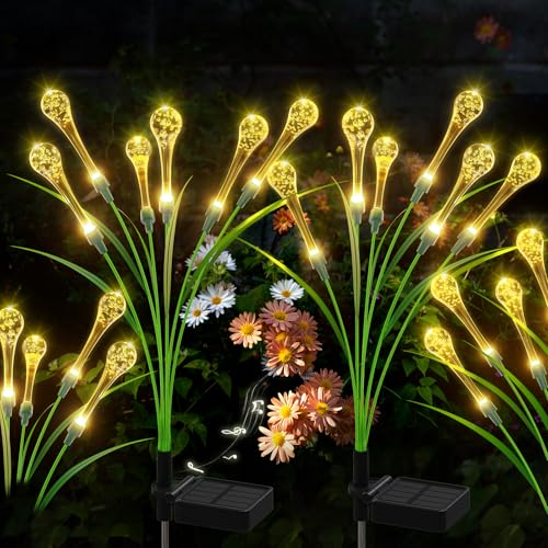 Solarlampen für Außen Garten, 2 Stück 6LED Tropfenförmige Garten Solarleuchten für Außen, Neu Aufgerüstet Optional Modi Swaying Light Gartenbeleuchtung für Rasen Gehweg Balkon Dekorative