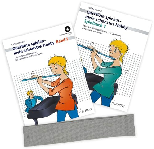 Querflöte spielen - mein schönstes Hobby Band 1 und Spielbuch 1 (ED 9331D, ED 9486, 9783795727680, 9783795757595) + Soundman Querflöten-Reinigungstuch (Starterset)