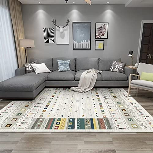 ZERAPH Günstiger Teppich Outdoor-Teppich Grau Geometrisches Muster Gelbe Liniendekoration Maschinenwaschbarer Unterlage-Teppich Teppiche Für Wohnzimmer 60X90cm