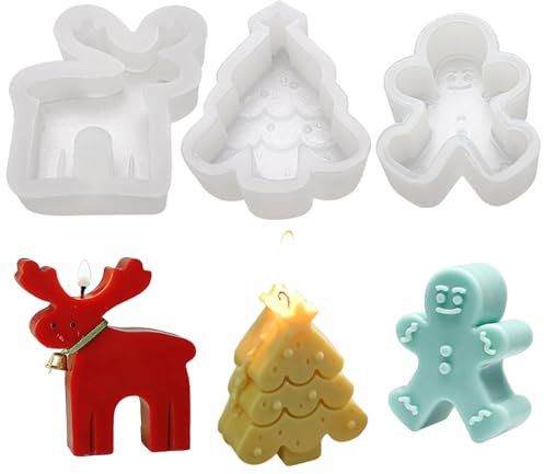 3 Stampi in Silicone per Candele Natalizie Fai da Te in Silicone Albero Di Natale Omino di Pan Zenzero di Natale Stampi Natalizi In Silicone Utilizzato per Realizzare Aromaterapia, Candele, Ecc