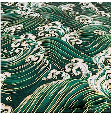 BrightGlow 100x150 cm Japanischer Stil Baumwollstoff Meterware Bunt Gedruckt Nähstoffe mit Blume Fächer Fliegender Kranich Tücher Baumwolltuch Kleiderstoff Quiltstoffe zum Nähen Grün-Wellen