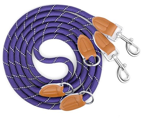 PETCOOZ Training Lead for Dogs, 3M Adjustable Double Ended Dog Lead for Medium Large Dogs, Professional Reflective Stop Pulling Control Leash, Hands Free Dog Leads for Running Walking Camping, Purple