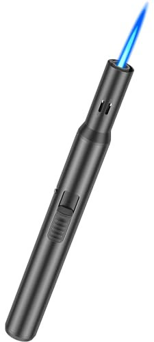 Juspota Abschließbar Feuerzeug Jetflame, 19cm Sturmfeuerzeug, Gas Nachfüllbar Winddicht Lange Stabfeuerzeug, Jet Feuerzeug, Schwarz (Verkauft ohne Butangas)