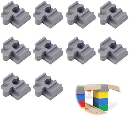 Brücken-Adapter, Holzschienen Adapter Verbinder Passend, Bausteine Gleisverbinder, Schienenverbinder Universell Passend Systemverbinder Kompatibel mit Holzeisenbahn Schienen Gleisverbinder, Grau 10Stk