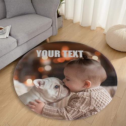 SJHAZSL Personalisiert Teppich Rund, Personalisiert Teppich mit Name und Foto Haustier Hundebesitzer rutschfest & Waschbar fürs Wohnzimmer, Kinderzimmer, Schlafzimmer Foto