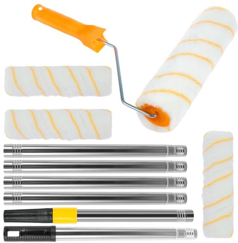 Farbroller mit Teleskopstange 30-190cm mit 4 Malerwalze Breite 23cm Abnehmbare 6 Abschnitte Farbroller Set Groß Farbroller Wandfarbe zum Streichen von Außenwänden Decken