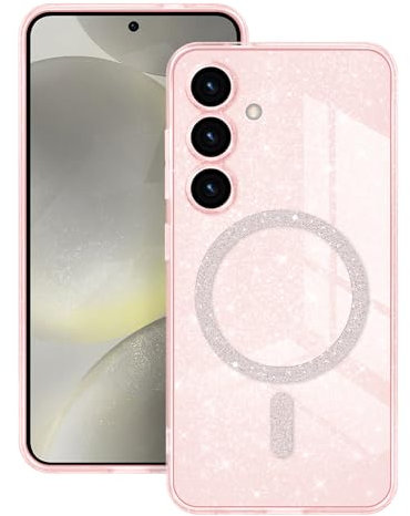 Newseego Coque pour Samsung Galaxy S24, Paillettes Bling Housse 6,2 Pouces Antichoc [Compatible avec MagSafe] Mignonne Transparente Protection pour Samsung S24 Rose