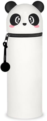 DGTSYAL 2 in 1 Weiche Silikontasche Kawaii Federmäppchen, Tischstifthalter, Reißverschluss, Silikon, Stiftetasche Buntstifte Marker niedlicher Schulbedarf, Tier-Stifthalter, Mädchen (Kawaii Panda)
