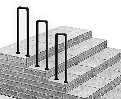 HUJIEAAA Außentreppengeländer-Handlauf für 1 Stufe, mattschwarze Handläufe aus Schmiedeeisen für Deck, Garten, Terrasse, Balkon, Übergangsdesign mit Lattenrost-Stil für Sicherheit und Stil