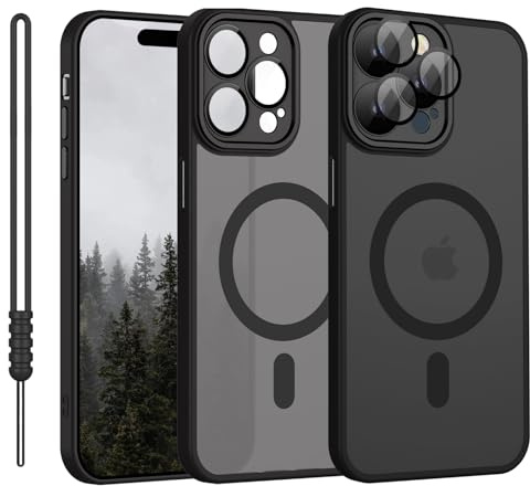 YUANDMI Cover Magnetica per iPhone 15 Pro Compatibile con MagSafe, Custodia Per iPhone 15 Pro Traslucida Opaca Case Ultra-Sottile Silicone Anti-Scivolo Resistente ai Graffi, Nero