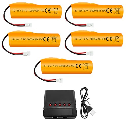 ZYGY 5PCS 3.7V 3000mAh Li-ion Batterie mit Molex-Stecker und 5-in-1 Ladegerät für Fernbedienung Spielzeug Auto, Drift Auto, LKW, Fernbedienung Boot