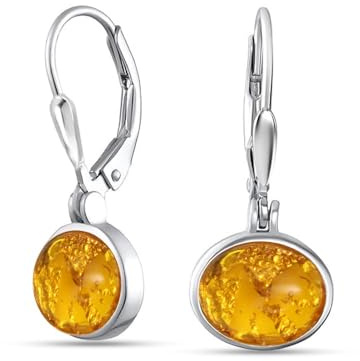 LeCalla 925 Sterling Silver Jewelry | Oval Amber Gemstone Leverback Earrings | Gemstones Faceted Drop Earrings for Women 23MM