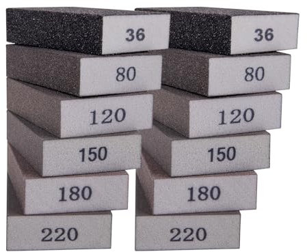 Sanding sponges 6 Grits(36-80-120-150-180-220),Sanding Blocks,Sand Paper Sandpaper for Walls,Wet and Dry Blocks Sandpaper,Flexible Sanding Block for Metal,Sandpaper for Wood,Sandpaper block-12pcs