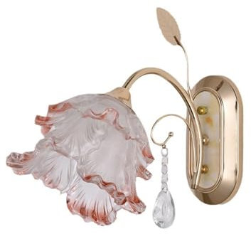 Applique Lampe murale en verre en forme de fleur rétro Applique florale vintage Applique murale en or avec abat-jour en verre rose Lampe de décoration murale moderne du milieu du siècle intérieure