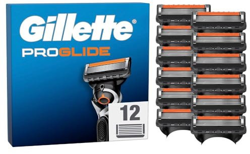 Gillette Proglide Klingen, 12 Original Ersatzklingen, Rasierklingen für Herren, 2x Gleitstreifen vor und nach den Klingen und EverGlide Gleitstreifen für unglaubliche Gründlichkeit und Komfort
