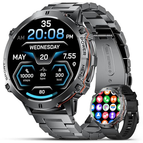 LIGE Smartwatch Uomo con Chiamata Bluetooth/900 mAh, 1,73 AMOLED Rugged Smart Watch con Cardiofrequenzimetro/SpO2/Sonno/110+ Modalità Sport, 5ATM Impermeabile Orologio Militare Uomo per Android iOS