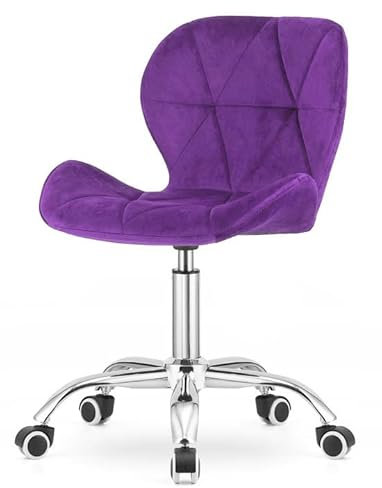 GTM Design Schminkstuhl - Elegant Schminktisch Stuhl aus Samt - Schreibtischsessel für Kinderzimmer und Büro - Verstellbar Drehsessel - Modern - Lila