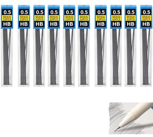 Mina de lápiz 0,5 mm HB - Juego de 120minas irrompibles, escritura fluida y precisa para portaminas, ideal para oficina, escuela y hogar