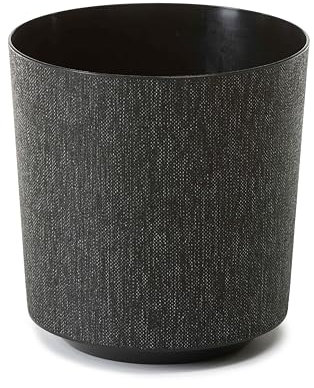 KONZEPT Lot de 2 pots de fleurs, aspect textile, diamètre : 19 cm, grands cache-pots pour plantes d'intérieur, en plastique, noirs