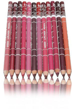 Zymoplas Lot de 12 à lèvres, crayon de maquillage, Eyeliner, maquillage lisse, couleur naturelle, à lèvres pour la maison, cosmétiques avec couvercle