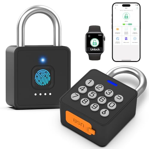 Kombinationsschloss eLinkSmart Gym Locker Vorhängeschloss mit 9-stelligem Drucktasten-Passwort Fingerabdruck APP Entriegelung schlüsselloses biometrisches Sicherheits-Metall-Vorhängeschloss für