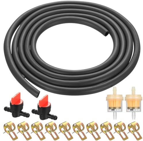 Tuyau d'essence 5 mm × 2 m, tuyau et accessoires de carburant pour moto | Le kit contient 4 filtres à essence et 10 colliers, adapté pour scooter, générateur, camion et tuyau d'huile moteur