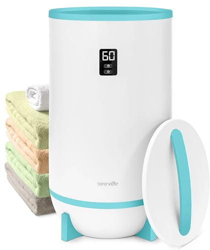 SereneLife Towel & Blanket Warmer, One Touch Portable Bath Towel Warmer with Fragrant Disc Holder, Timer (15, 30, 45, or 60 minutes) and LED Display, Auto Shut Off, Ideal for Bathroom & Spa Use, Blue